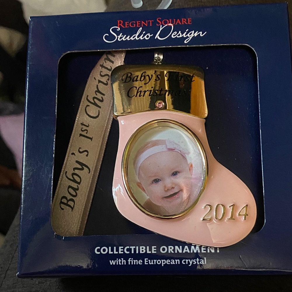 Pink 'Baby's 1st Christmas' Picture Frame Ornament 2014